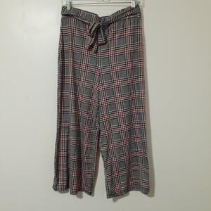 No Comment Women's Plaid Pants Large Stretch Wide Leg Tie Waist Made in USA